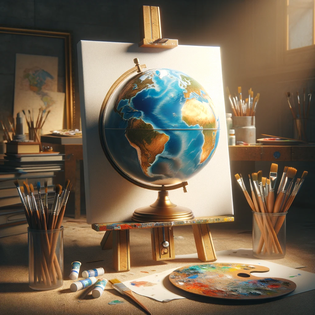 A globe on a canvas to signify the idea of selling art globally