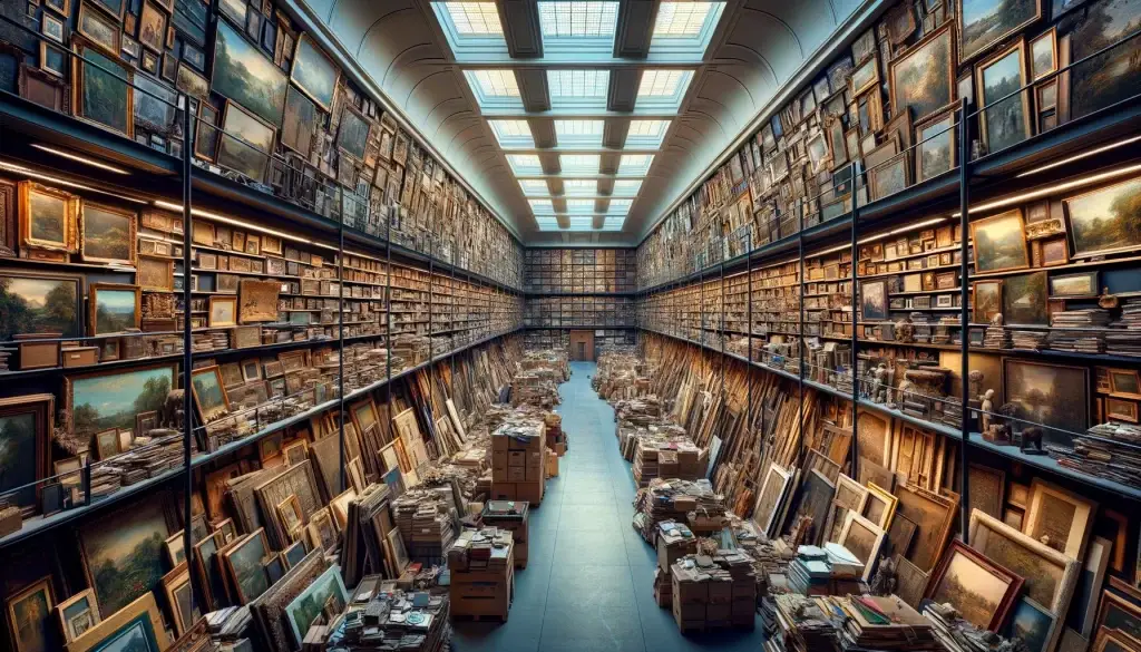 An image depicting a crowded museum storeroom